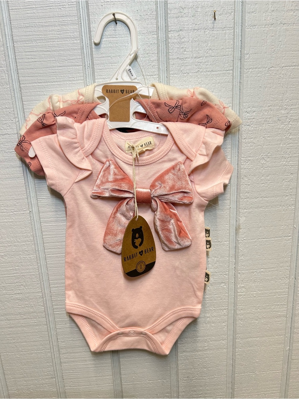 Rabbit & Bear Pink Velvet Bow Ruffle-Sleeve One-Piece